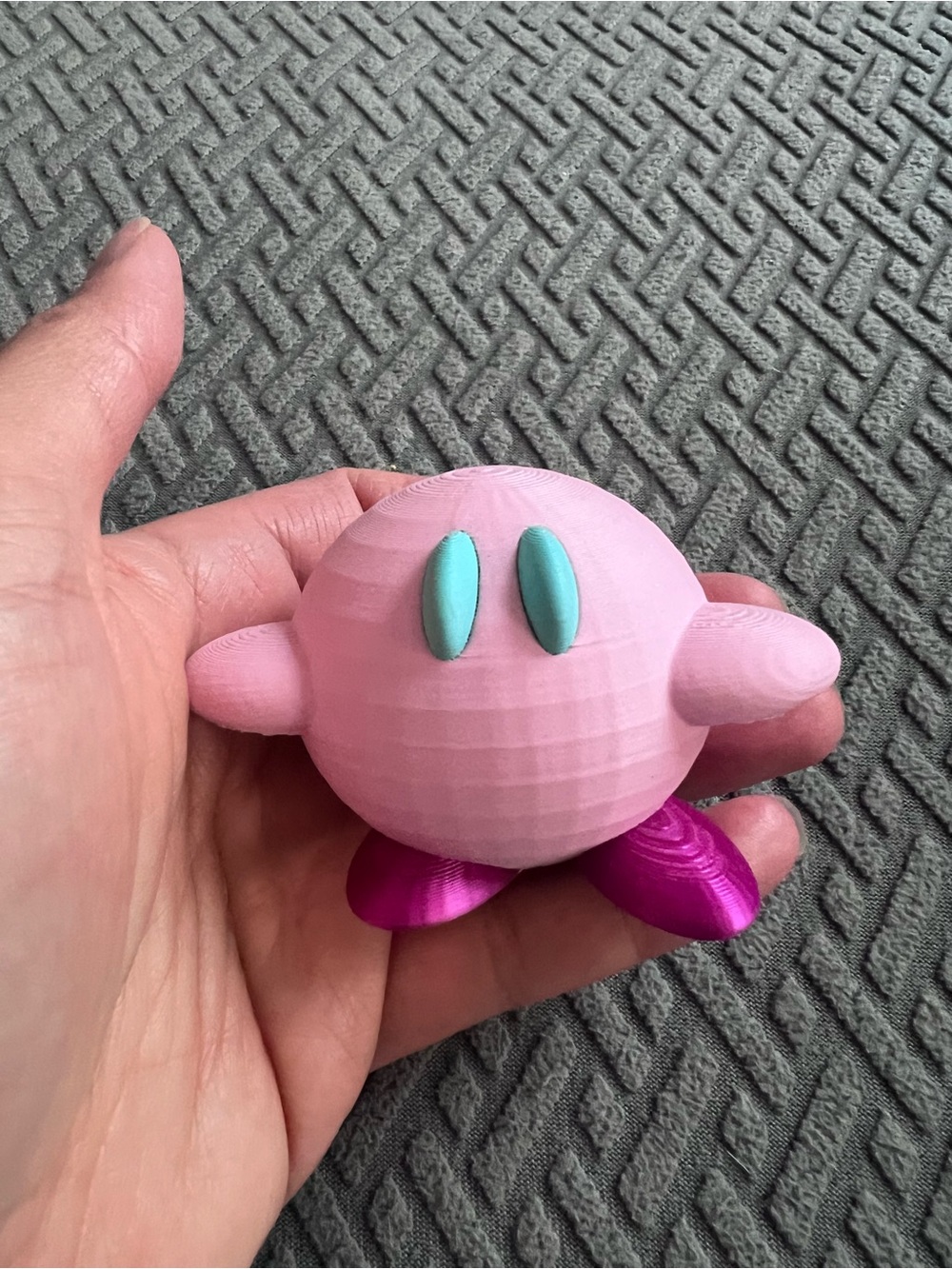 3D Printed Kirby Figure Pink with Teal Eyes and Magenta Feets from Brooklyn, NY